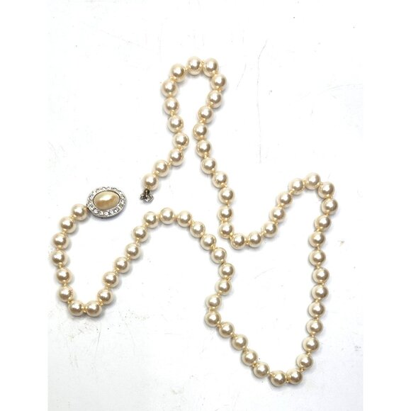 Faux Pearl 24" Strand Necklace With Faux Pearl & Rhinestone Accent Clasp - Picture 1 of 3